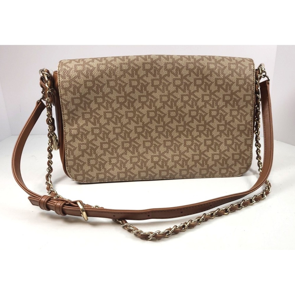 DKNY coated PVC Heritage Khaki Tan Brown Satchel Purse Bag Messenger